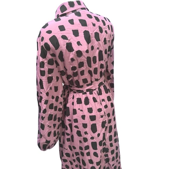BloomChic Shirt Collar Brush Print Belted Dress Sz 18/20 (2XL) Mauve Pink & Blac - Picture 9 of 15